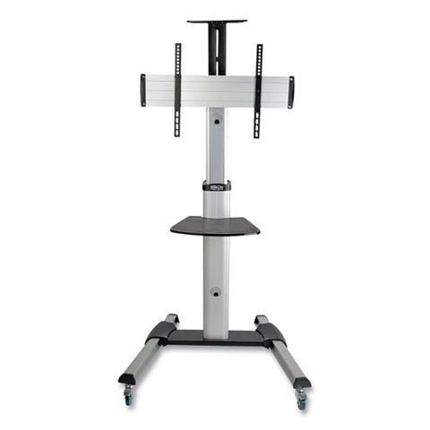 Flat Panel Floor Stand, Tilt Range: -12 To +5, Metal, 1 Shelf, 110 Lb Capacity, 32.6" X 27.6" X 81.5", Silver/black