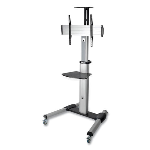 Flat Panel Floor Stand, Tilt Range: -12 To +5, Metal, 1 Shelf, 110 Lb Capacity, 32.6" X 27.6" X 81.5", Silver/black