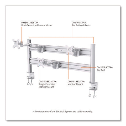 Slat Rail For Slat Wall System For 32" Tvs, 3.39w X 1.8d X 41h, Silver, Supports 33 Lb