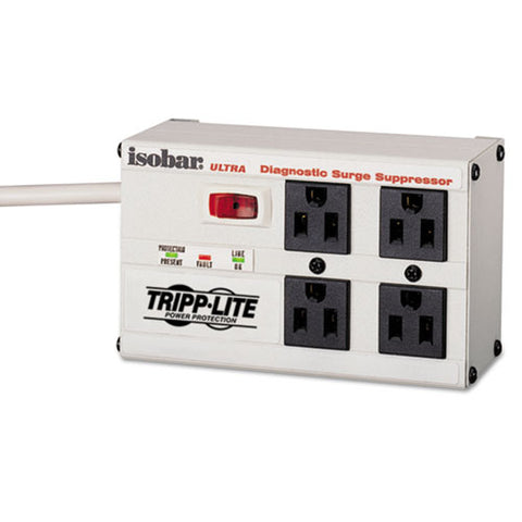 Isobar Surge Protector With Diagnostic Leds, 4 Ac Outlets, 6 Ft Cord, 3,330 J, Light Gray