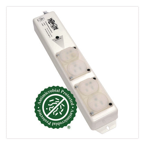 Medical-grade Surge Protector With Antimicrobial Protection For Patient-care Vicinity, 4 Outlets, 15 Ft Cord, 1,410 J, White