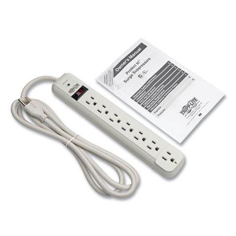 Protect It! Surge Protector, 7 Ac Outlets, 6 Ft Cord, 1,080 J, Light Gray