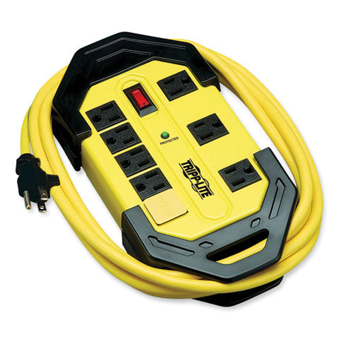 Protect It! Industrial Safety Surge Protector, 8 Ac Outlets, 12 Ft Cord, 1,500 J, Yellow/black