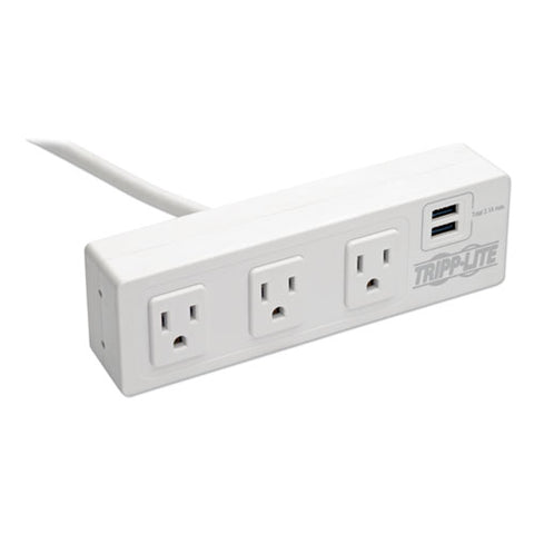 Surge Protector, 3 Ac Outlets/2 Usb Ports, 10 Ft Cord, 510 J, White