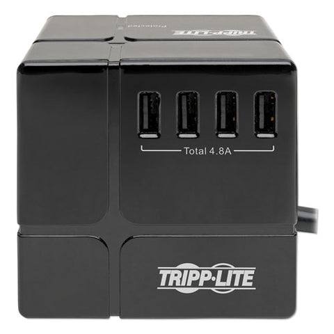 Power Cube Surge Protector, 3 Ac Outlets/6 Usb-a Ports, 6 Ft Cord, 540 J, Black