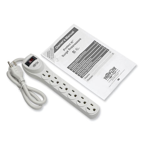 Protect It! Home Computer Surge Protector, 6 Ac Outlets, 2 Ft Cord, 180 J, Light Gray