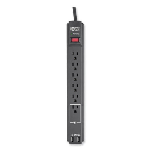 Protect It! Surge Protector, 6 Ac Outlets/2 Usb Ports, 6 Ft Cord, 990 J, Black