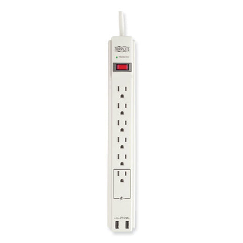 Protect It! Surge Protector, 6 Ac Outlets/2 Usb Ports, 6 Ft Cord, 990 J, Cool Gray