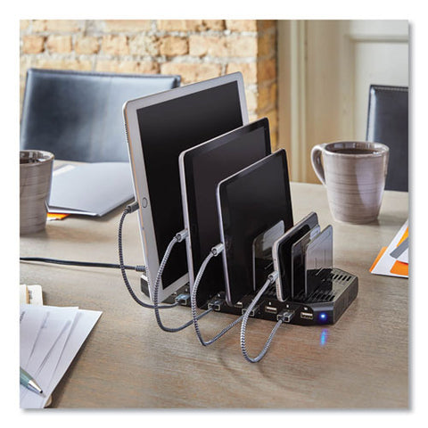 Desktop Charging Station With Adjustable Storage, 10 Devices, 9.4 X 4.7 X 1, Black