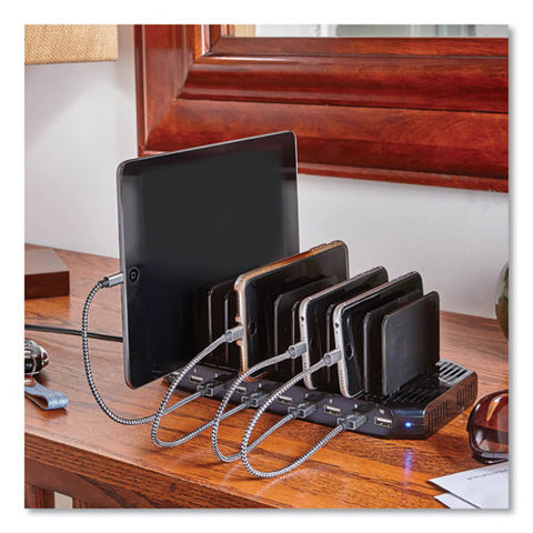 Desktop Charging Station With Adjustable Storage, 10 Devices, 9.4 X 4.7 X 1, Black