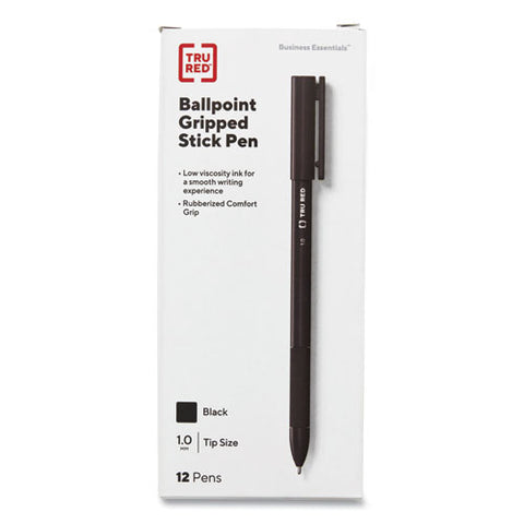 Gripped Ballpoint Pen, Stick, Medium 1 Mm, Black Ink, Black Barrel, Dozen