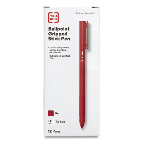 Gripped Ballpoint Pen, Stick, Medium 1 Mm, Red Ink, Red Barrel, Dozen