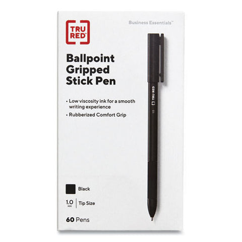 Gripped Ballpoint Pen, Stick, Medium 1 Mm, Black Ink, Black Barrel, 60/pack