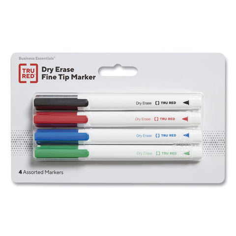 Dry Erase Marker, Pen-style, Fine Bullet Tip, Assorted Colors, 4/pack