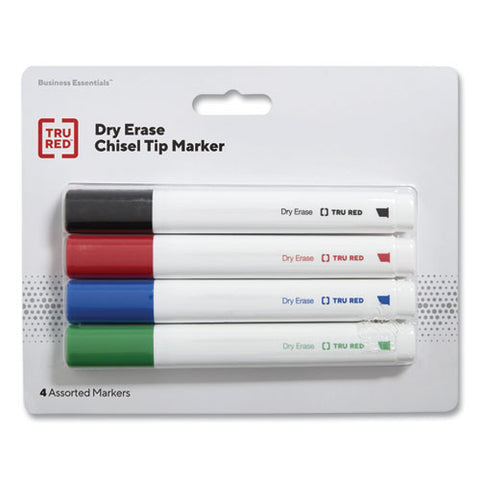 Dry Erase Marker, Tank-style, Medium Chisel Tip, Assorted Colors, 4/pack