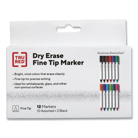 Dry Erase Marker, Pen-style, Fine Bullet Tip, Assorted Colors, 12/pack