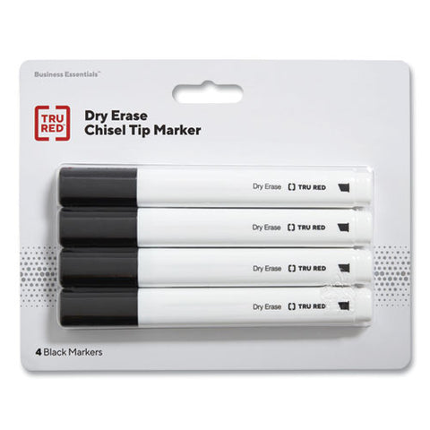 Dry Erase Marker, Tank-style, Medium Chisel Tip, Black, 4/pack