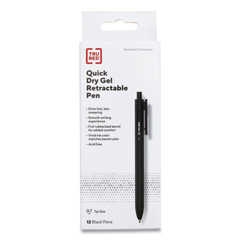 Quick Dry Gel Pen, Retractable, Medium 0.7 Mm, Black Ink, Black Barrel, Dozen