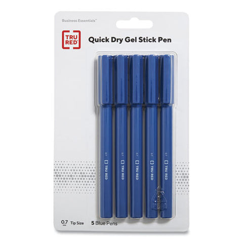 Quick Dry Gel Pen, Stick, Medium 0.7 Mm, Blue Ink, Blue Barrel, 5/pack