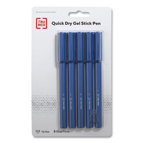 Quick Dry Gel Pen, Stick, Fine 0.5 Mm, Blue Ink, Blue Barrel, 5/pack