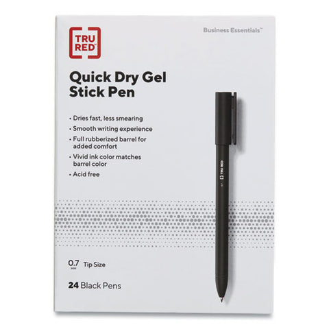 Quick Dry Gel Pen, Retractable, Medium 0.7 Mm, Black Ink, Black Barrel, 5/pack