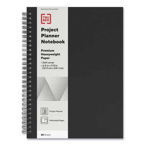 Wirebound Soft-cover Project-planning Notebook, 1-subject, Project-management Format, Black Cover, (80) 9.5 X 6.5 Sheets