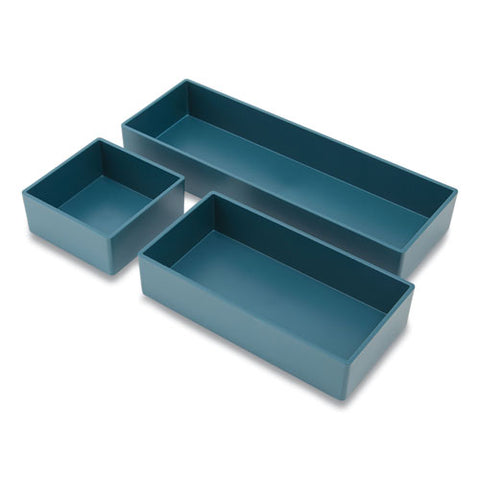 Three-piece Plastic Drawer Organizer, 3.23 X 3.23 X 1.47, 6.26 X 3.23 X 1.47, 9.5 X 3.23 X 1.47, Teal, 3/set