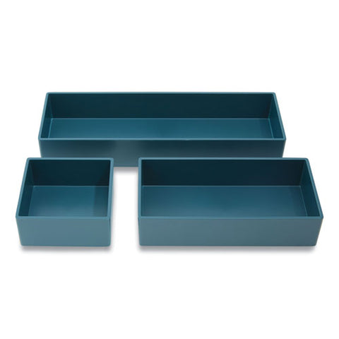 Three-piece Plastic Drawer Organizer, 3.23 X 3.23 X 1.47, 6.26 X 3.23 X 1.47, 9.5 X 3.23 X 1.47, Teal, 3/set