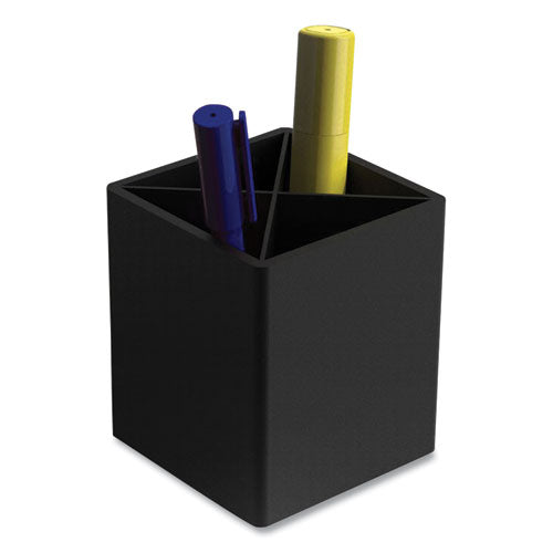 Divided Plastic Pencil Cup, 3.31 X 3.31 X 3.87, Black