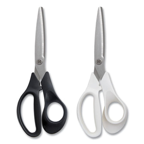 Stainless Steel Scissors, 8" Long, 3.58" Cut Length, Straight Assorted Color Handles, 2/pack