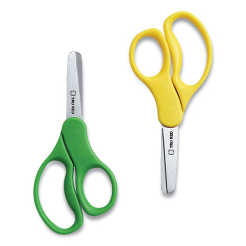 Kids' Blunt Tip Stainless Steel Safety Scissors, 5" Long, 2.05" Cut Length, Straight Assorted Color Handles, 2/pack