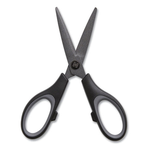 Non-stick Titanium-coated Scissors, 5" Long, 2.36" Cut Length, Straight Black/gray Handle, Gun-metal Gray Blades