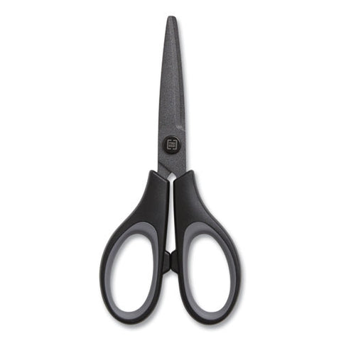 Non-stick Titanium-coated Scissors, 5" Long, 2.36" Cut Length, Straight Black/gray Handle, Gun-metal Gray Blades