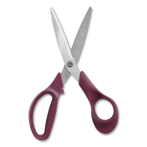 Stainless Steel Scissors, 8" Long, 3.58" Cut Length, Straight Purple Handle