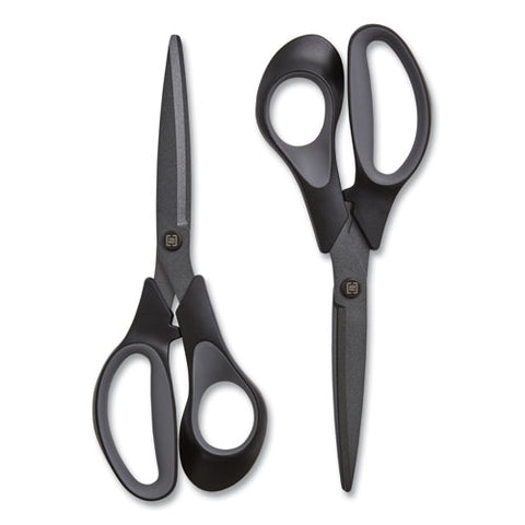 Non-stick Titanium-coated Scissors, 8" Long, 3.86" Cut Length, Straight Black/gray Handle, Charcoal Black Blades, 2/pack