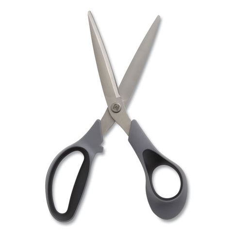 Non-stick Titanium-coated Scissors, 8" Long, 3.86" Cut Length, Straight Gray/black Handle, Gun-metal Gray Blades