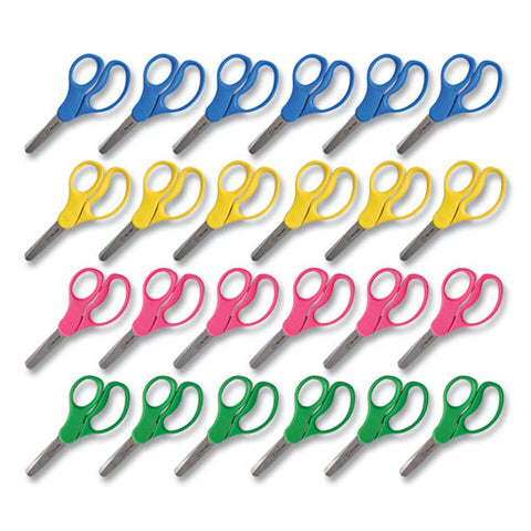 Kids' Blunt Tip Stainless Steel Safety Scissors, 5" Long, 2.05" Cut Length, Straight Assorted Color Handles, 24/pack