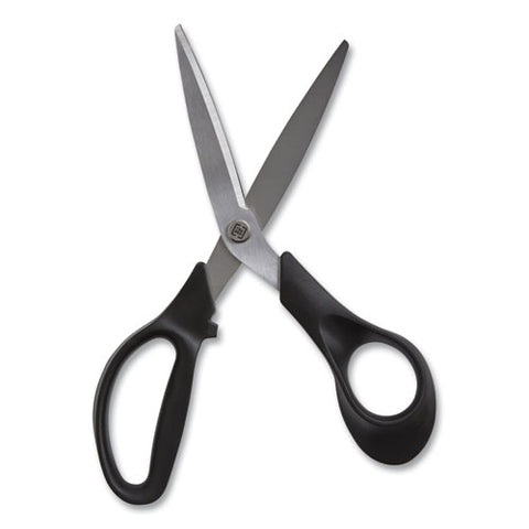 Stainless Steel Scissors, 8" Long, 3.58" Cut Length, Offset Black Handle