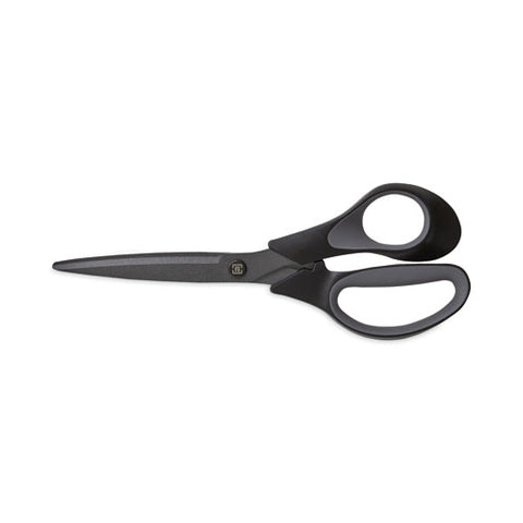 Non-stick Titanium-coated Scissors, 8" Long, 3.86" Cut Length, Straight Black/gray Handle, Charcoal Black Blades