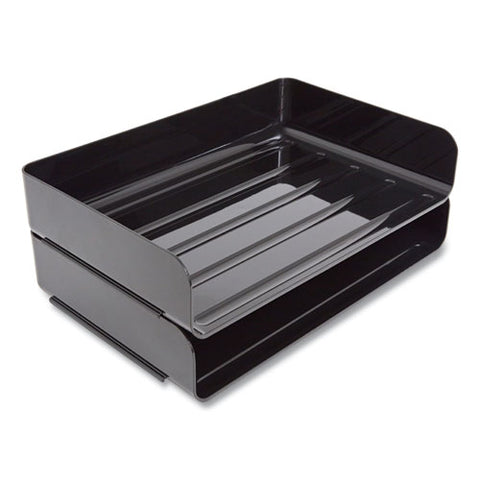 Side-load Stackable Plastic Document Tray, 1 Section, Legal-size, 15.06 X 9.72 X 3.01, Black, 2/pack