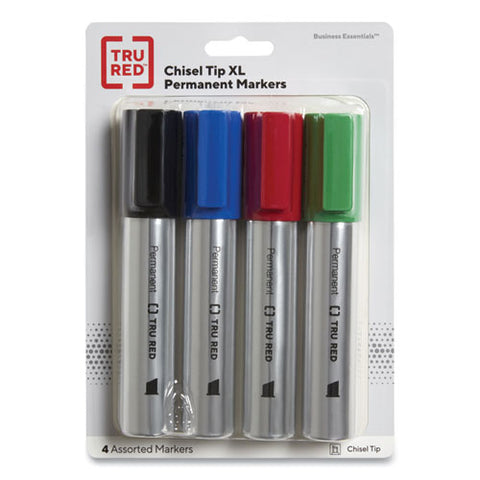 Xl Permanent Marker, Extra-broad Chisel Tip, Assorted Colors, 4/pack