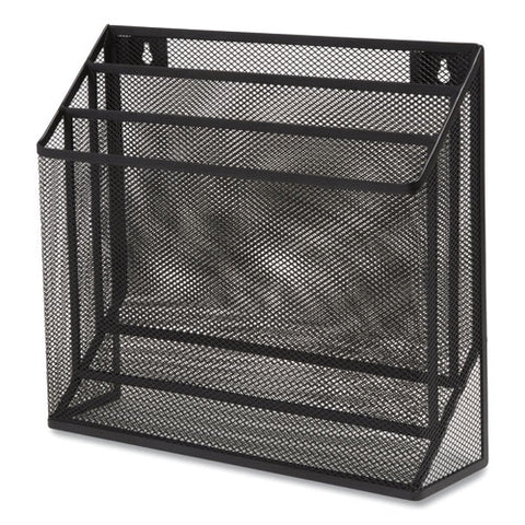 Wire Mesh Incline Sorter, Enclosed Design, 3 Sections, Letter-size, 13.78 X 16.61 X 12.4, Matte Black