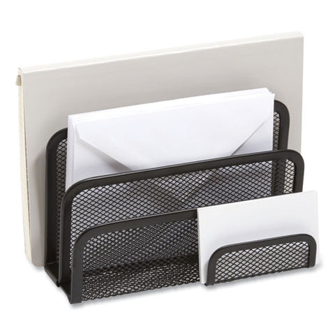 Wire Mesh Mail Sorter With Business Card Holder, 4 Sections, #6 1/4 To #16 Envelopes, 5.59 X 3.93 X 7.55, Matte Black