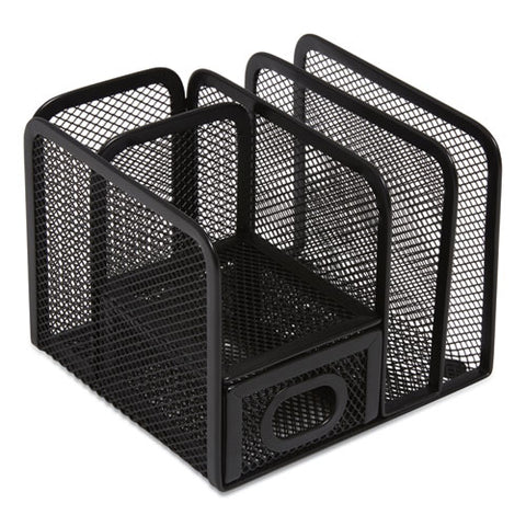 Five Compartment Wire Mesh Accessory Holder, 5.9 X 6.29 X 5.11, Black