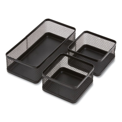 Three Compartment Stackable Wire Mesh Desk Organizer, 8.46 X 4.92 X 4.33, Black