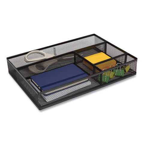 Mesh Drawer Organizer, Four Compartment, 13.58 X 9.45 X 2.2, Black