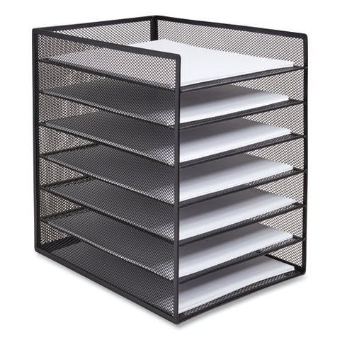 Front-load Enclosed Wire Mesh Horizontal Document Organizer, 6 Sections, Letter-size, 9.25 X 13.38 X 13.38, Matte Black