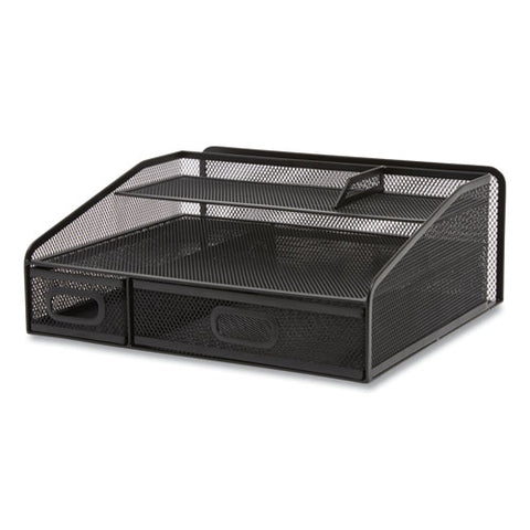 Six Compartment Wire Mesh Accessory Holder, 2 Drawers, 12.91 X 12.01 X 5.43, Black