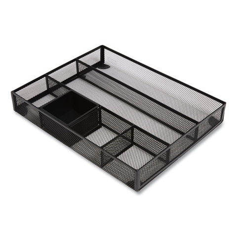 Mesh Drawer Organizer, Six Compartment, 15.43 X 12.2 X 2.68, Black