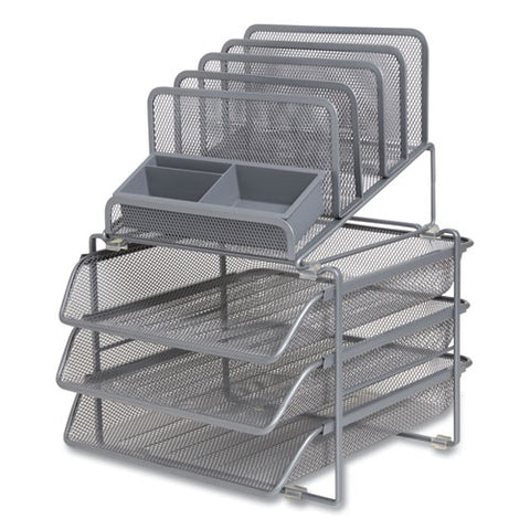 All-in-one Wire Mesh Organizer, 10 Sections, Letter-size, 11.61 X 13.11 X 8.86, Silver